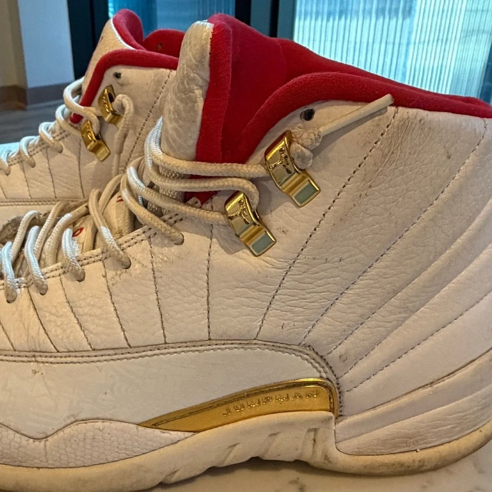 Air Jordan 12 Retro FIBA White University Red Gold 130690-107 Mens Size 12